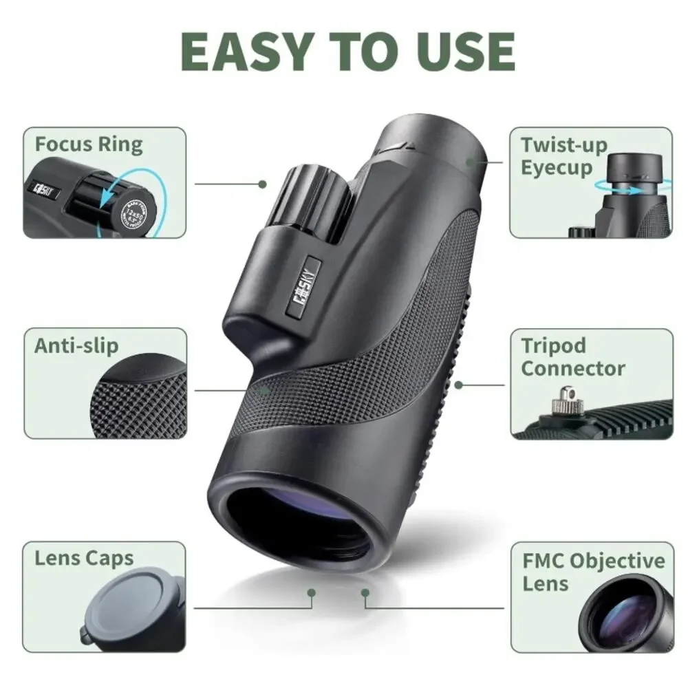 Gosky Titan 12x50 Monocular Scope w/ Smartphone Mount Waterproof